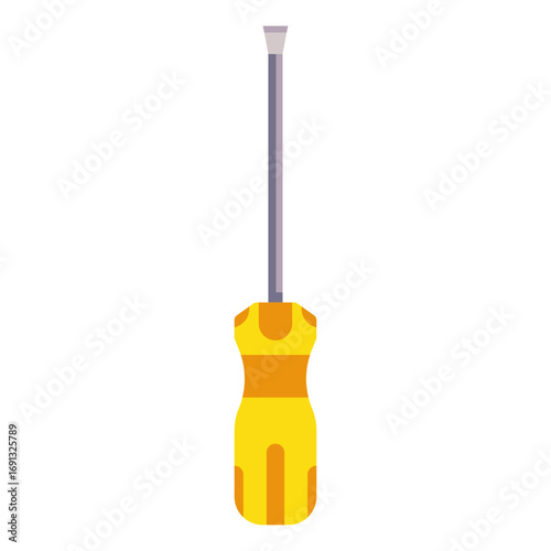 Essential Flat Head Screwdriver Tool with Bright Yellow Handle Design Illustration