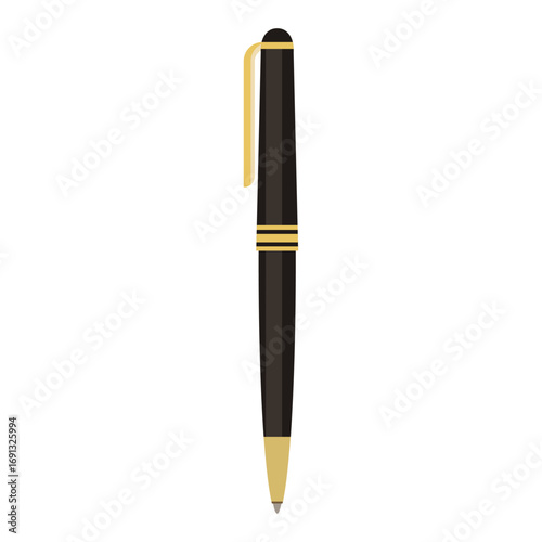 Elegant black and gold ballpoint pen vector illustration for business stationery