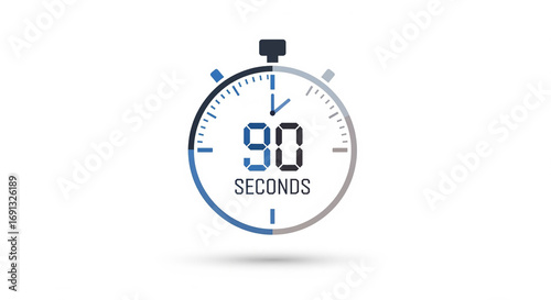 Digital Stopwatch Displaying 90 Seconds Time Limit Icon on an Isolated transparent background