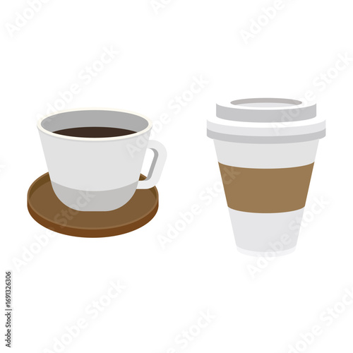 Two cups of coffee, one in a mug and one to-go cup