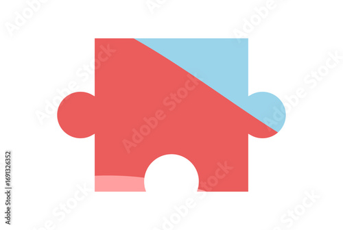 Colorful flat jigsaw puzzle piece in modern silhouette style. Vibrant puzzle element for boardgame fun and recreation. Perfect creative toy for children activities, leisure, or table games.