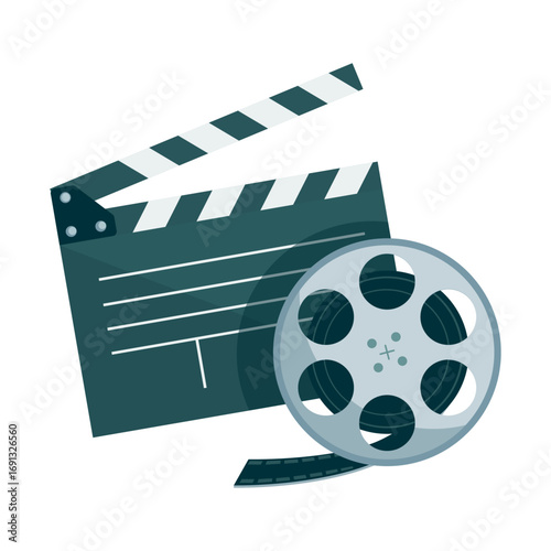 Filmmaking Essentials Clapperboard and Film Reel Illustration