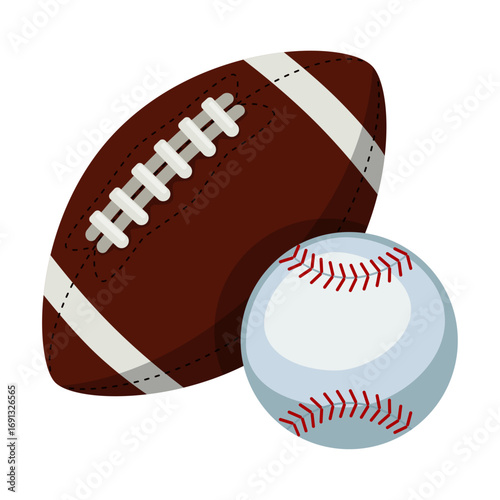 Football and Baseball Sports Equipment Icons for Athletic Recreation