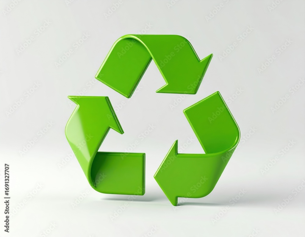 Obraz premium Glossy Green Recycling Symbol Isolated on White Background Environmental Conservation Concept