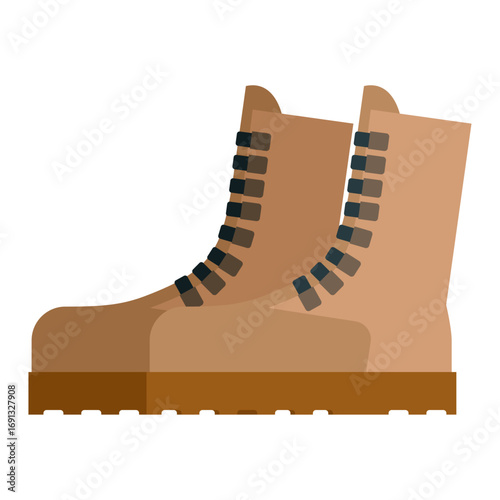 Brown Lace-Up Work Boot With Thick Rubber Sole And Eyelets