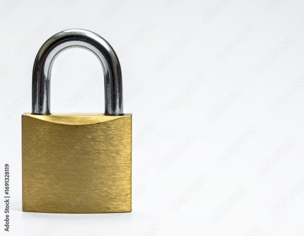 Close-up of a Golden Padlock Isolated on White Background with a Metallic Arch Close-up of a Golden Padlock Isolated on White Background with a Metallic Arch
