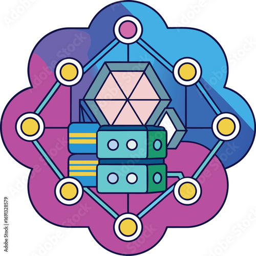 Abstract cloud server concept with geometric data and network connections vector