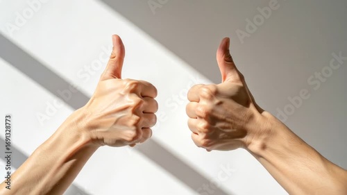 Two Hands Giving Thumbs Up, Positive Gesture, Approval.