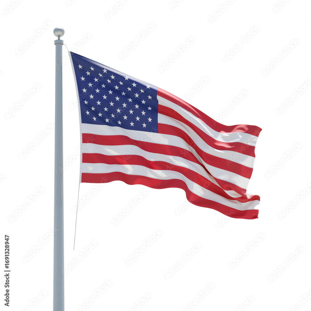 Obraz premium American Flag on Silver Pole – Symbol of Freedom, Pride, and National Unity