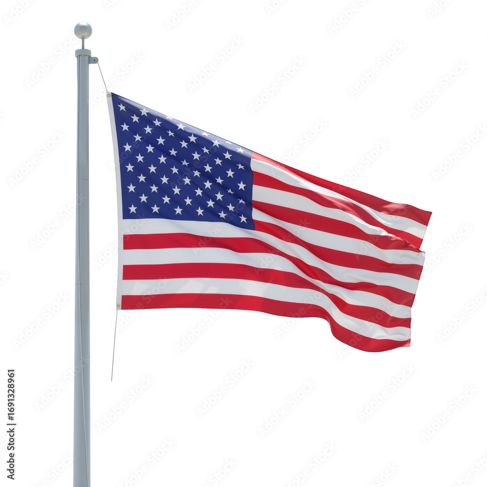 Fototapeta premium American Flag on Silver Pole – Symbol of Freedom, Pride, and National Unity