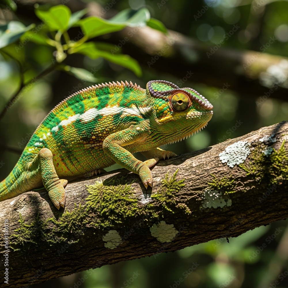 Obraz premium green lizard on a tree