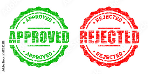 Bilde på lerret Approved and rejected stamps glowing green and red seals of approval and denial