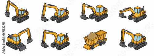 Icon set excavator