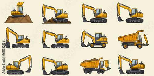 Icon set excavator