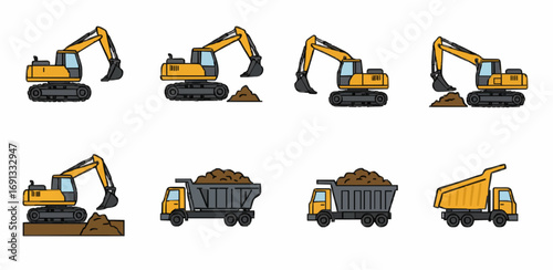 Icon set excavator