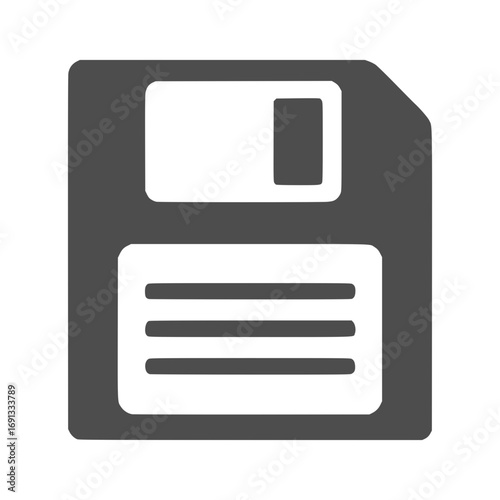 Nostalgic floppy disk symbol for retro tech designs and data storage themes, scalable vector