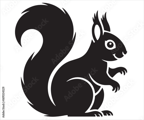 Vector silhouette of squirrel with fluffy tail forest animal illustration