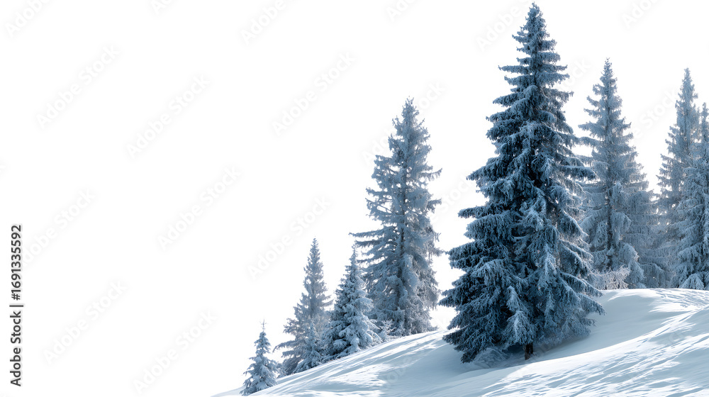 Fototapeta premium snow-covered evergreens isolated on white background