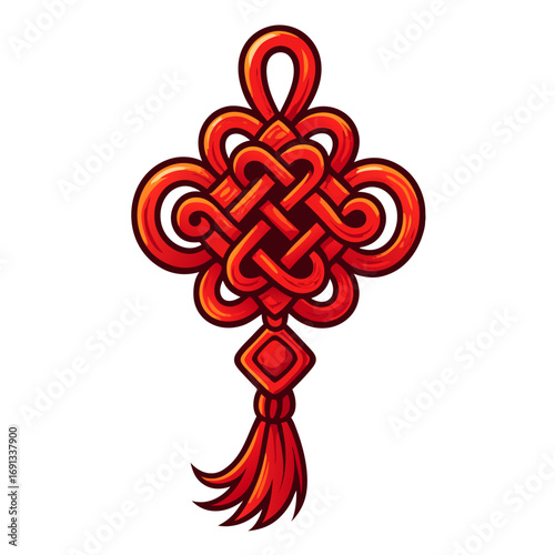 Red decorative knot symbolizing luck and harmony in Asian culture izolated  