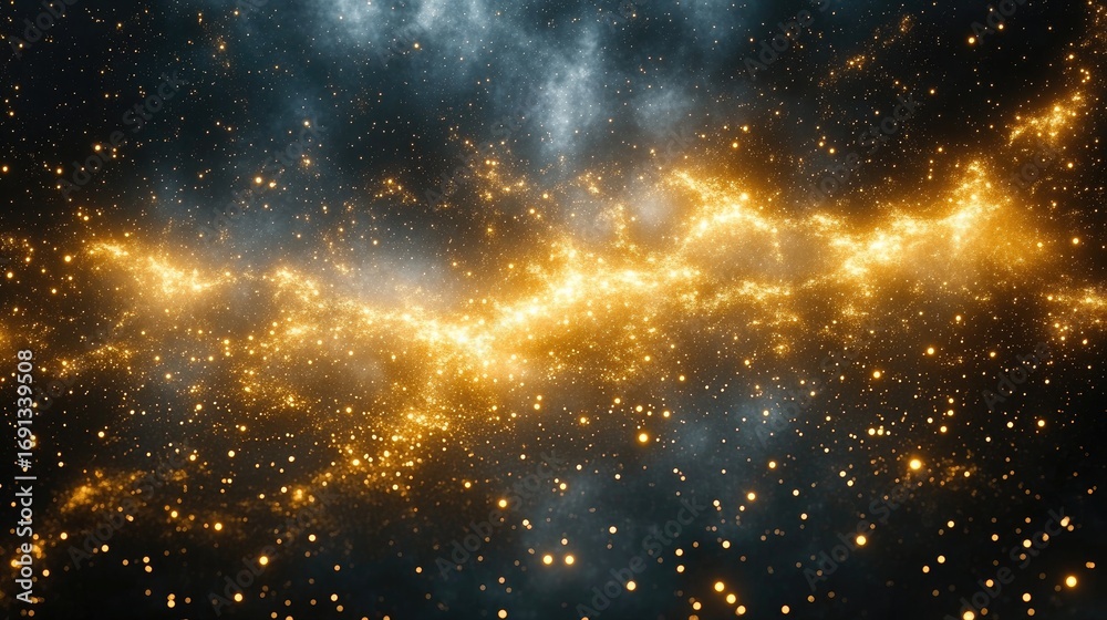 Fototapeta premium Golden Cosmic Dust Cloud In Dark Nebula