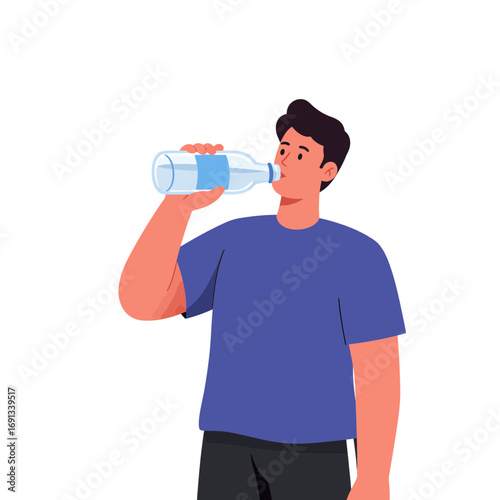 Stay Hydrated Young Man Drinks Water From a Plastic Bottle After Workout, Promoting Health and Wellness for an Active Lifestyle and Fitness Goals