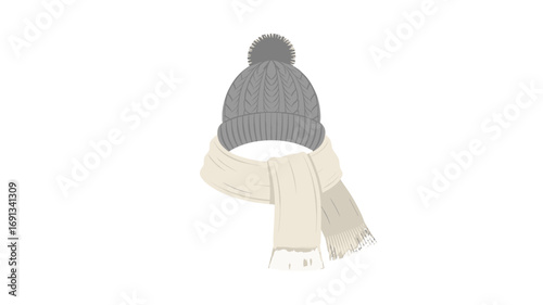 A warm winter beanie and scarf set isolated.