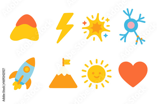 Adrenaline Icon Adventure. Flat vector mini-illustrations Adrenaline surge in colors children's illustrations: adrenal gland,