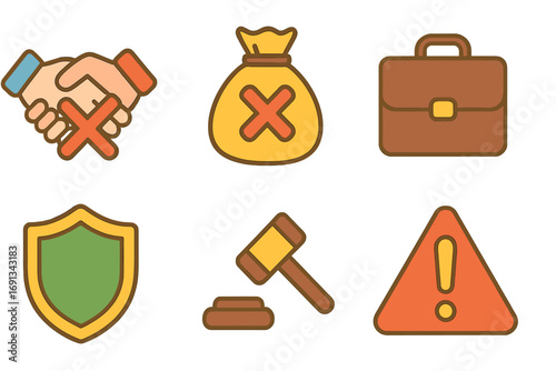 Anti-Corruption Illustrations. Flat vector mini-illustrations Anti-corruption policy enforcement in colors children’s