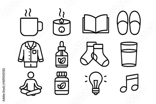 Bedtime Ritual Icon Set.