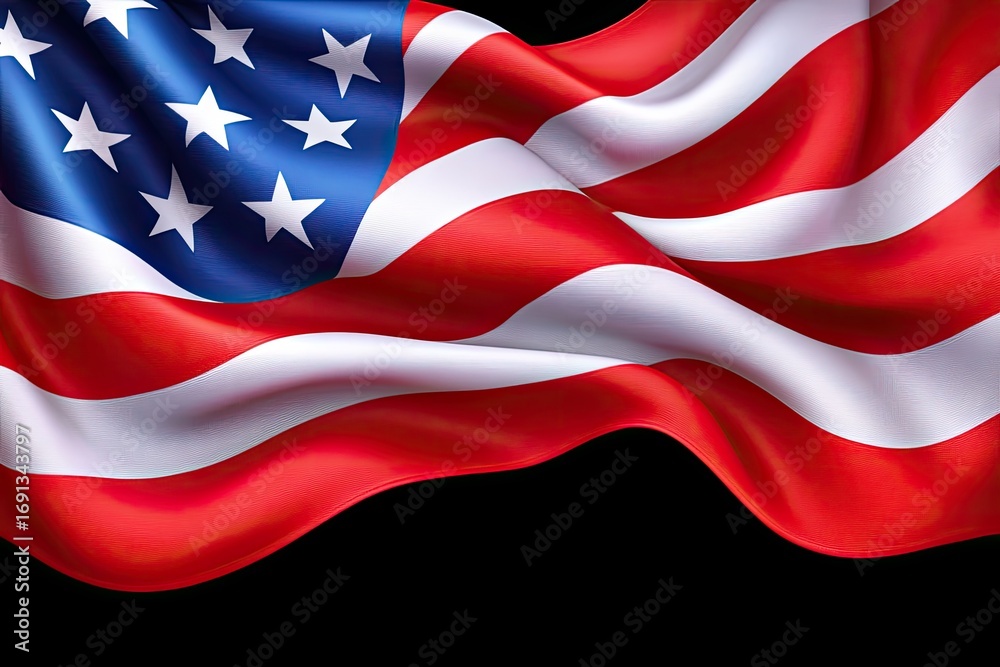American Flag Waves Beautifully Against Black Background American Flag Waves Beautifully Against Black Background