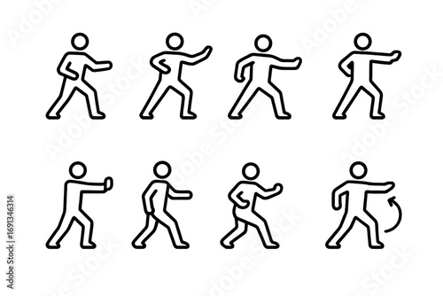 Coding and Tai Chi Icons. Outline icon set of coding practice: laptop, code brackets, keyboard, bug, terminal, lightbulb,