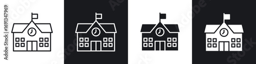 Fotografía School icons collection in black and white filled and line versions
