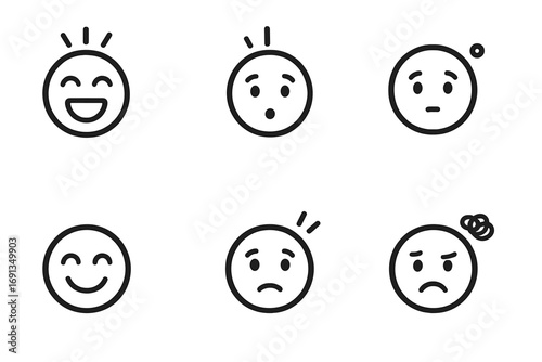 Emotion Icon Set. Outline icon set of chance emotions: excitement, surprise, anticipation, nervousness, joy, disappointment, hope,