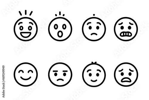 Emotion Icon Set. Outline icon set of chance emotions: excitement, surprise, anticipation, nervousness, joy, disappointment, hope,