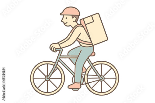 Bicycle courier delivery man riding a bike with a parcel box on his back. Fast shipping and express delivery service concept. Gig economy worker. Eco friendly transport.