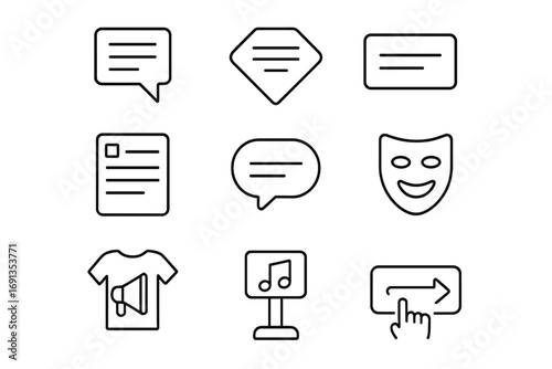 Advertising Icon Set. Outline icon set of Advertising slogans: tagline, catchphrase, headline, subheadline,