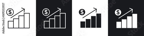 Chat arrow grow icons collection in black and white filled and line versions