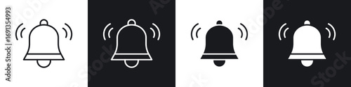 Tableau sur toile Bell ring icons collection in black and white filled and line versions