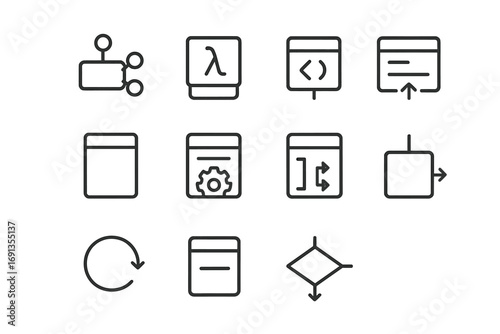 Programming Paradigms Icons. Outline icon set of Programming paradigms: object-oriented, functional,