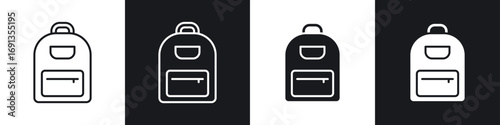 Backpack icons collection in black and white filled and line versions