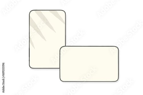 Business card mockup set with leaf shadow overlay. Blank vector template for corporate branding identity. Minimalist stationary design for modern presentation display.