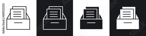 Archive icons collection in black and white filled and line versions
