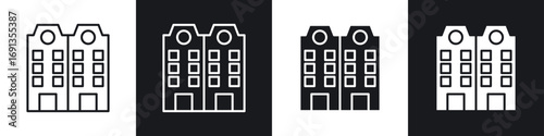 Amsterdam icons collection in black and white filled and line versions
