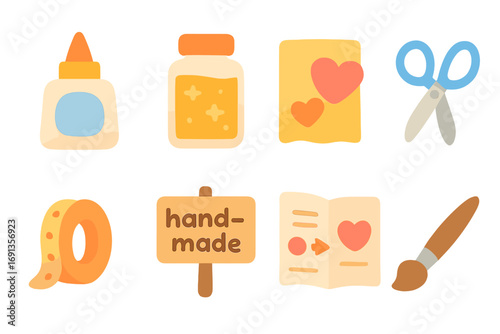 Colorful DIY Craft Icons. Flat vector mini-illustrations DIY viral crafts in colors children's illustrations:
