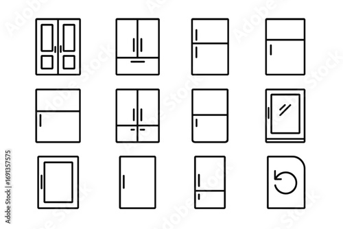 Door Style Icons. Outline icon set of door styles and configurations: French door left, French door right, side-by-side door,
