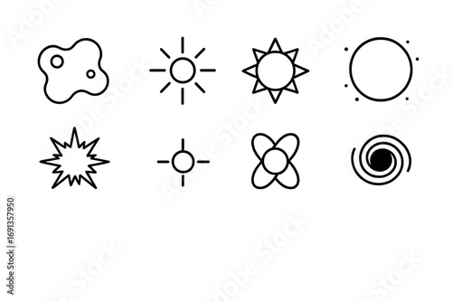 Stellar Evolution Icons. Outline icon set of stellar evolution: nebula cloud, newborn star, main sequence star