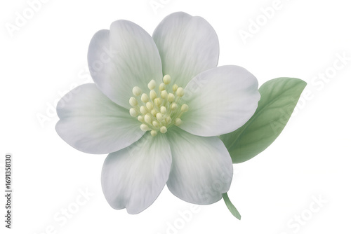 White flower with delicate petals and yellow stamens blooming gracefully on a transparent background
