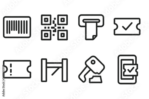 Mobile App Icon Set. Outline icon set of mobile app programming: smartphone, app icon, push notification, touchscreen, SDK, mobile