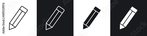 Photos Pencil icons collection in black and white filled and line versions