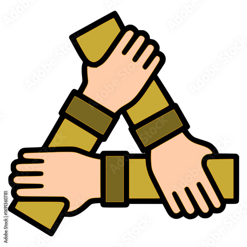 Teamwork triumph three hands join forces in unity strength collaboration connection success